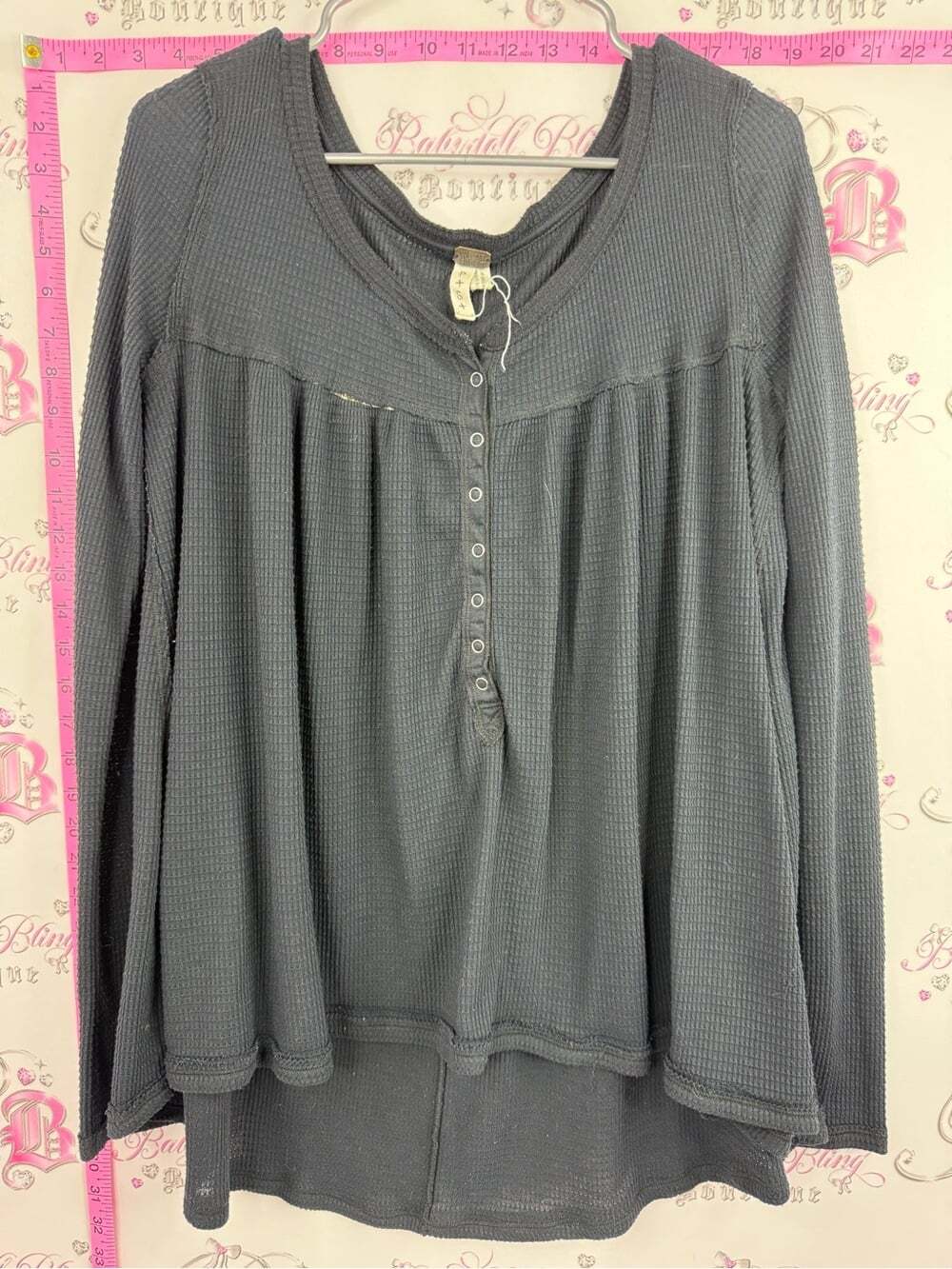 We The Free babydoll top black navy Long-Sleeve Waffle Henley Top - Gray